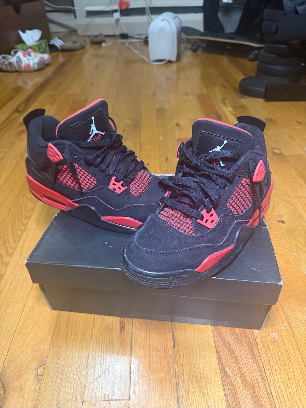 Jordan Red Thunder 4s Black and Red Sneakers